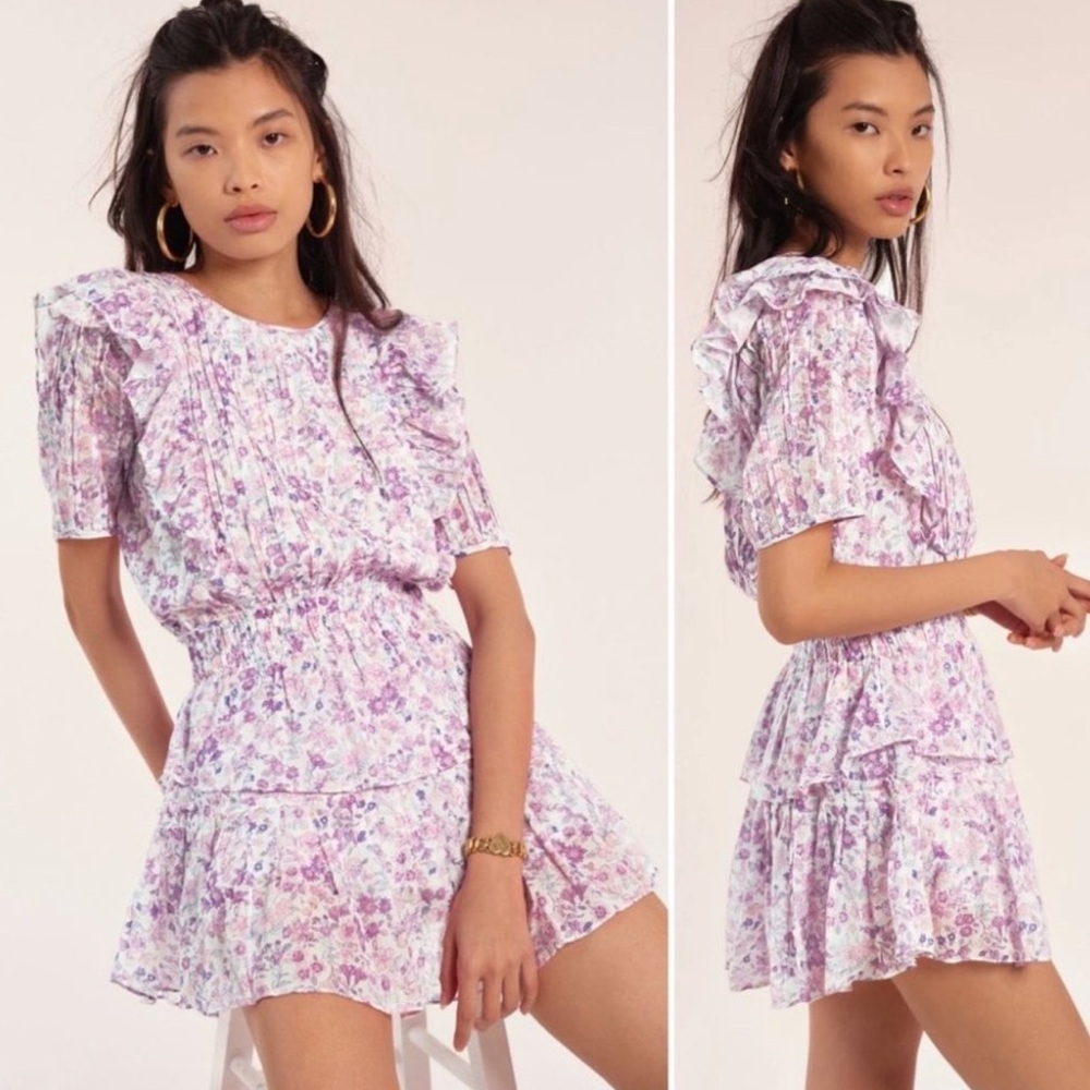LoveShackFancy Lavender Floral Ruffle Mini Dress